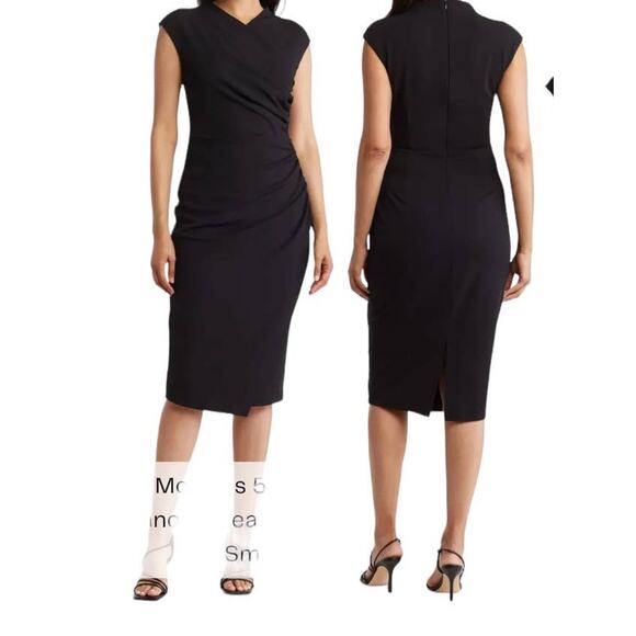 Alexia Admor dress Yoon Cap Sleeves draped sheath black size Small S - Picture 1 of 5